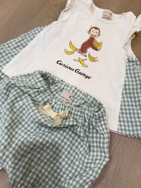 Curious George Banana Tank & Gingham Bloomer Set - Y2K
